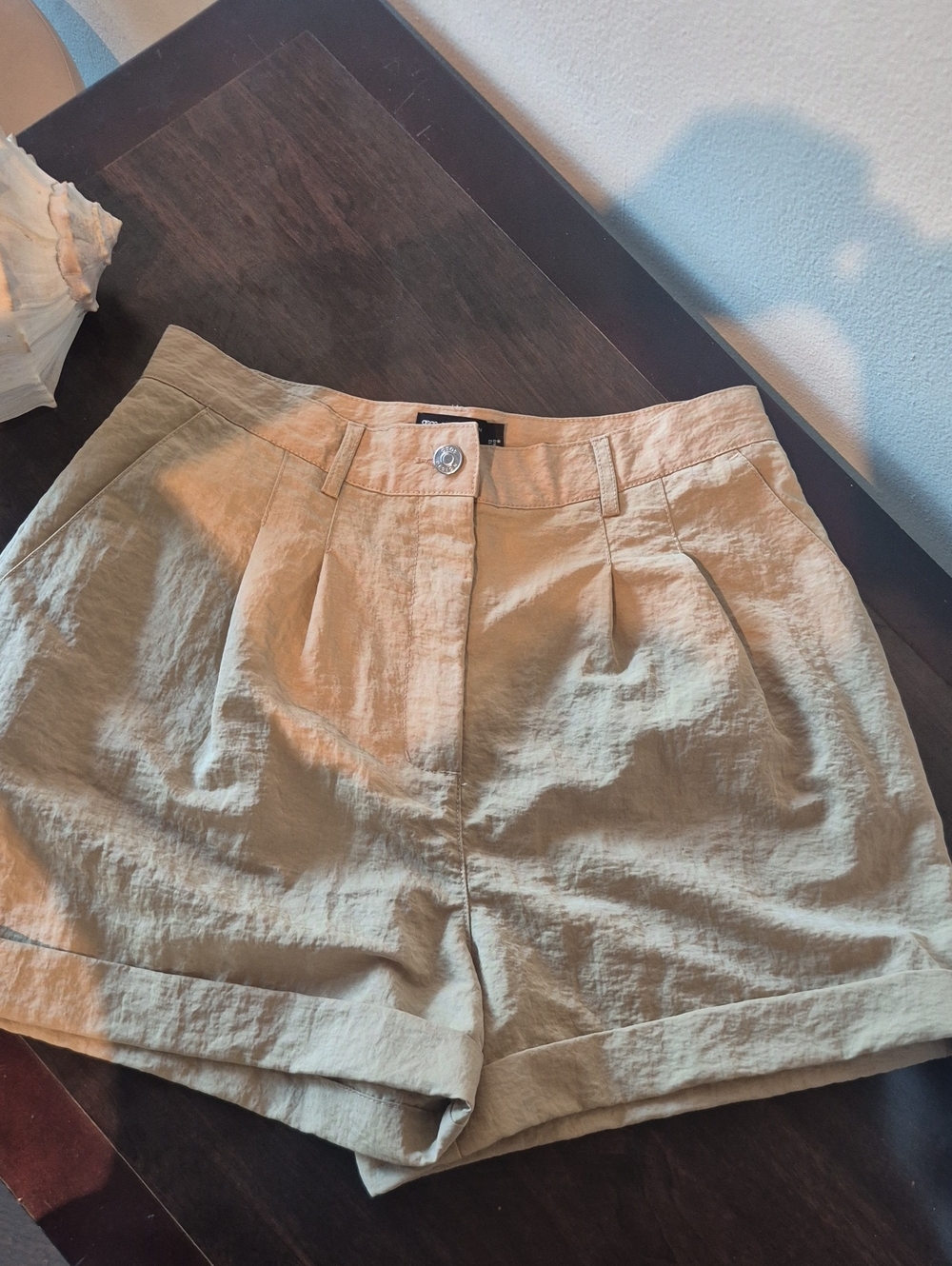 ASOS Neutral Beige High-Waist Pleated Shorts